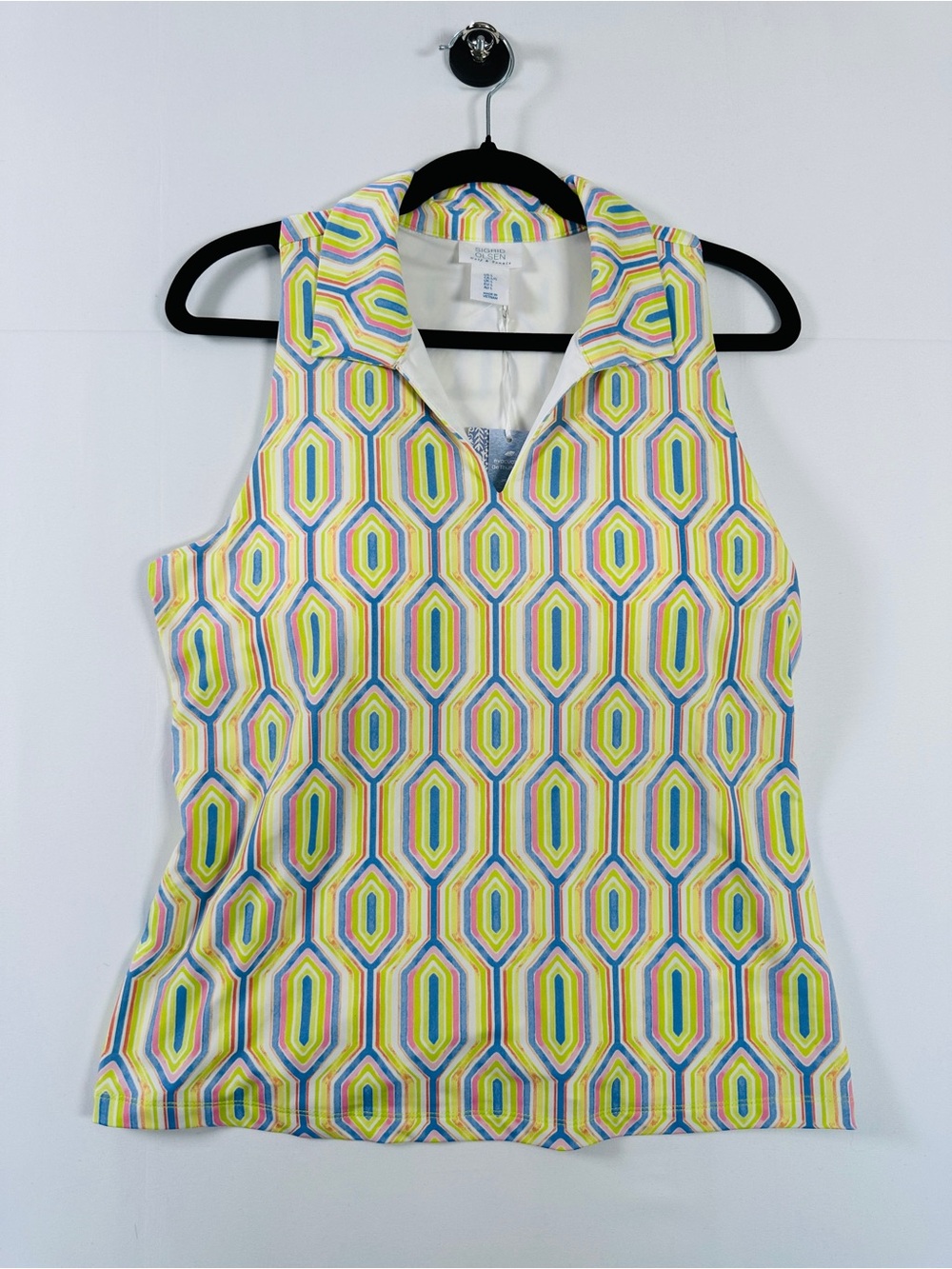 Sigrid Olsen Golf Tennis Geometric Print Sleeveless Polo Top Size L